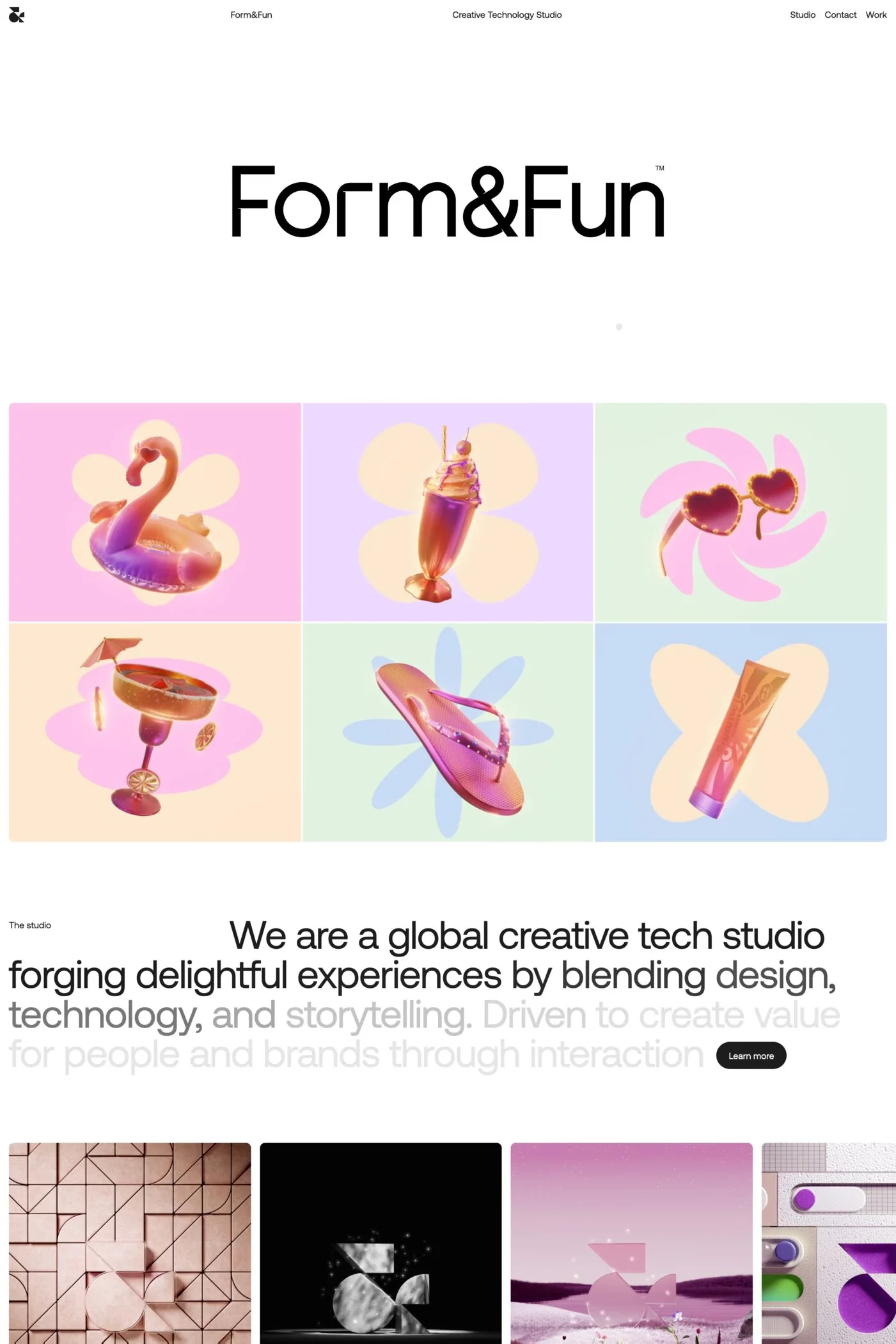 Form&Fun — screenshot of a minimal design agency site in white