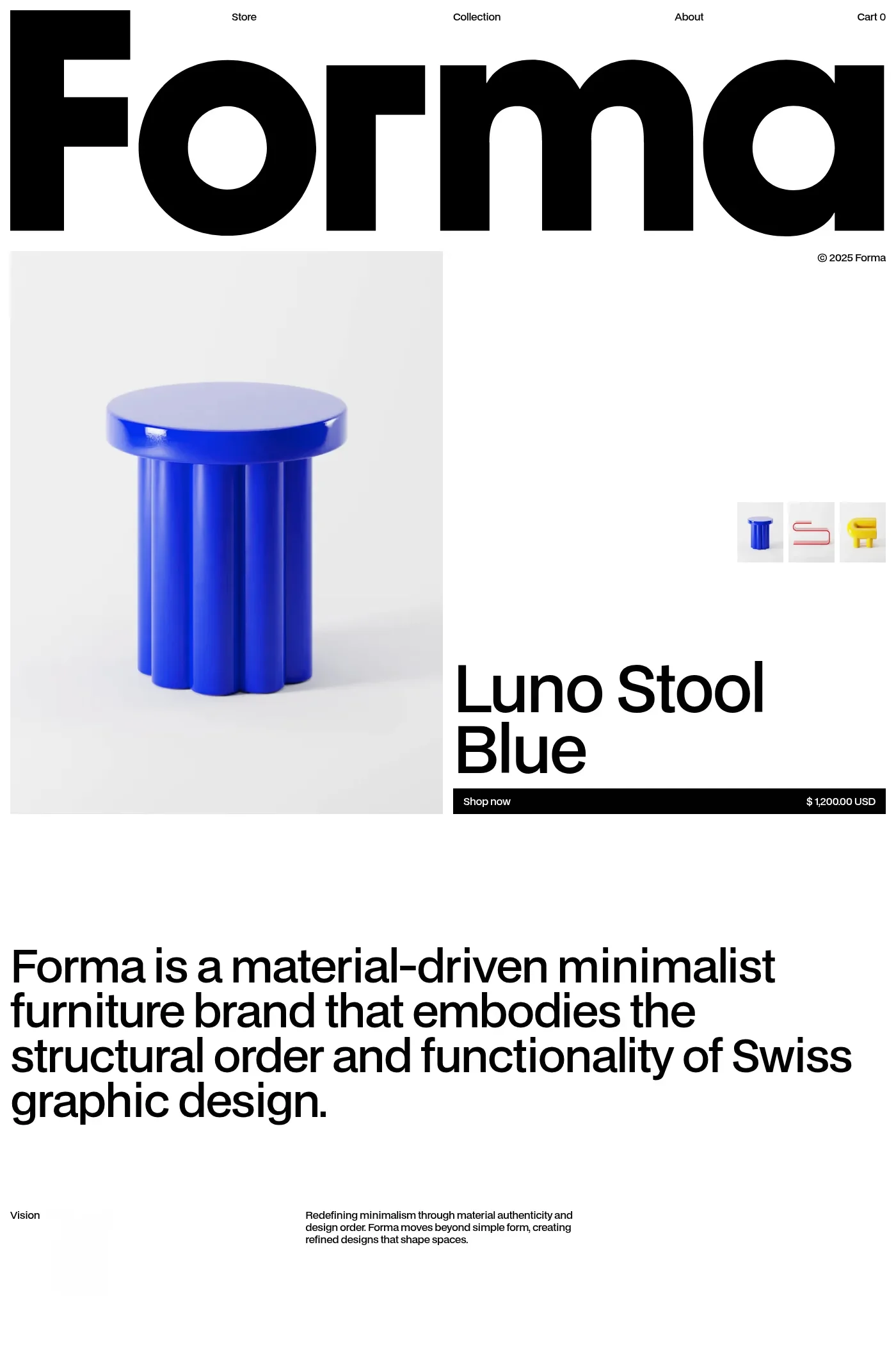 Forma — screenshot of a minimal, typographic homeware shop template in white
