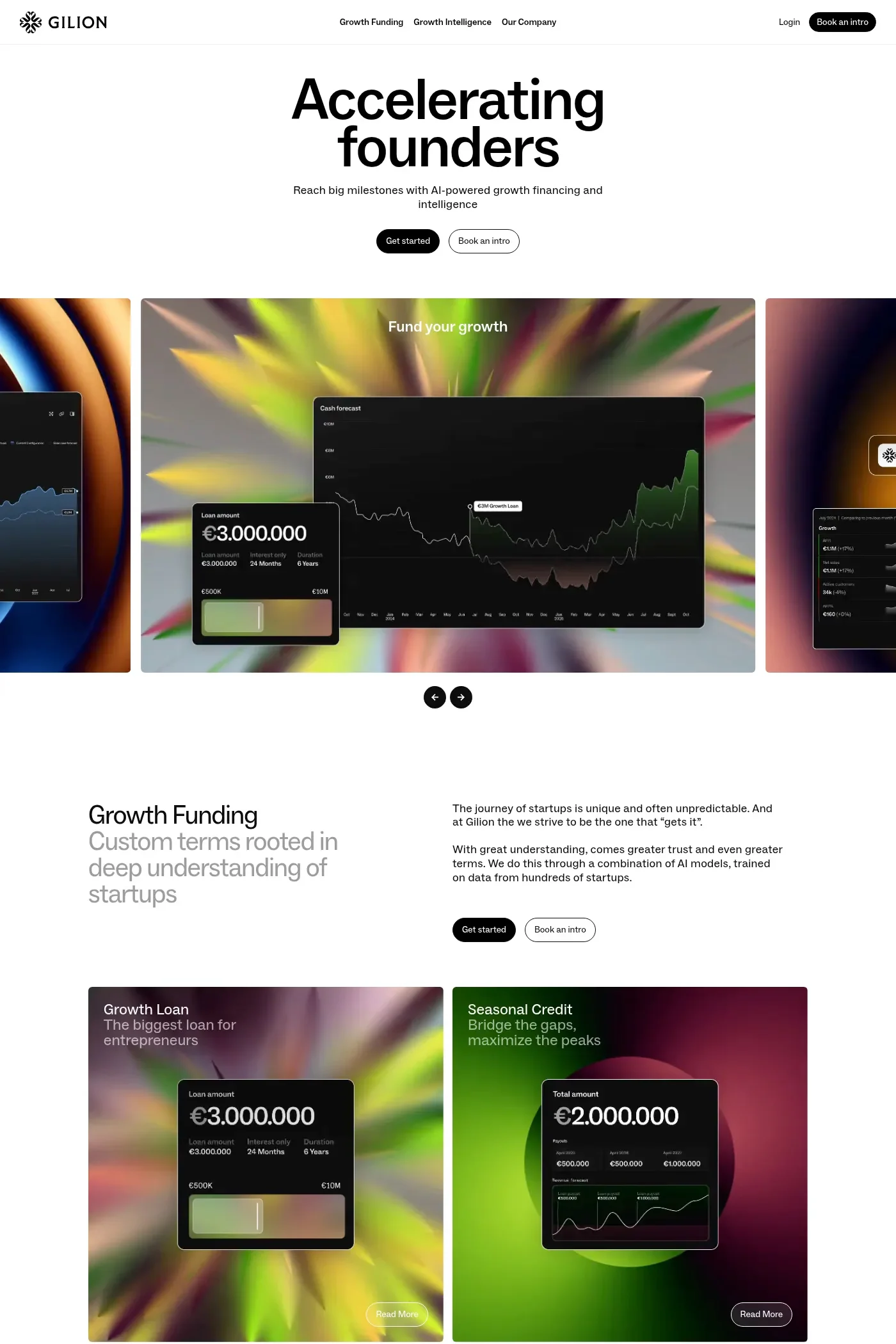 Gilion — screenshot of a marketing landing page in light grey and orange, with mesh gradients and patterns
