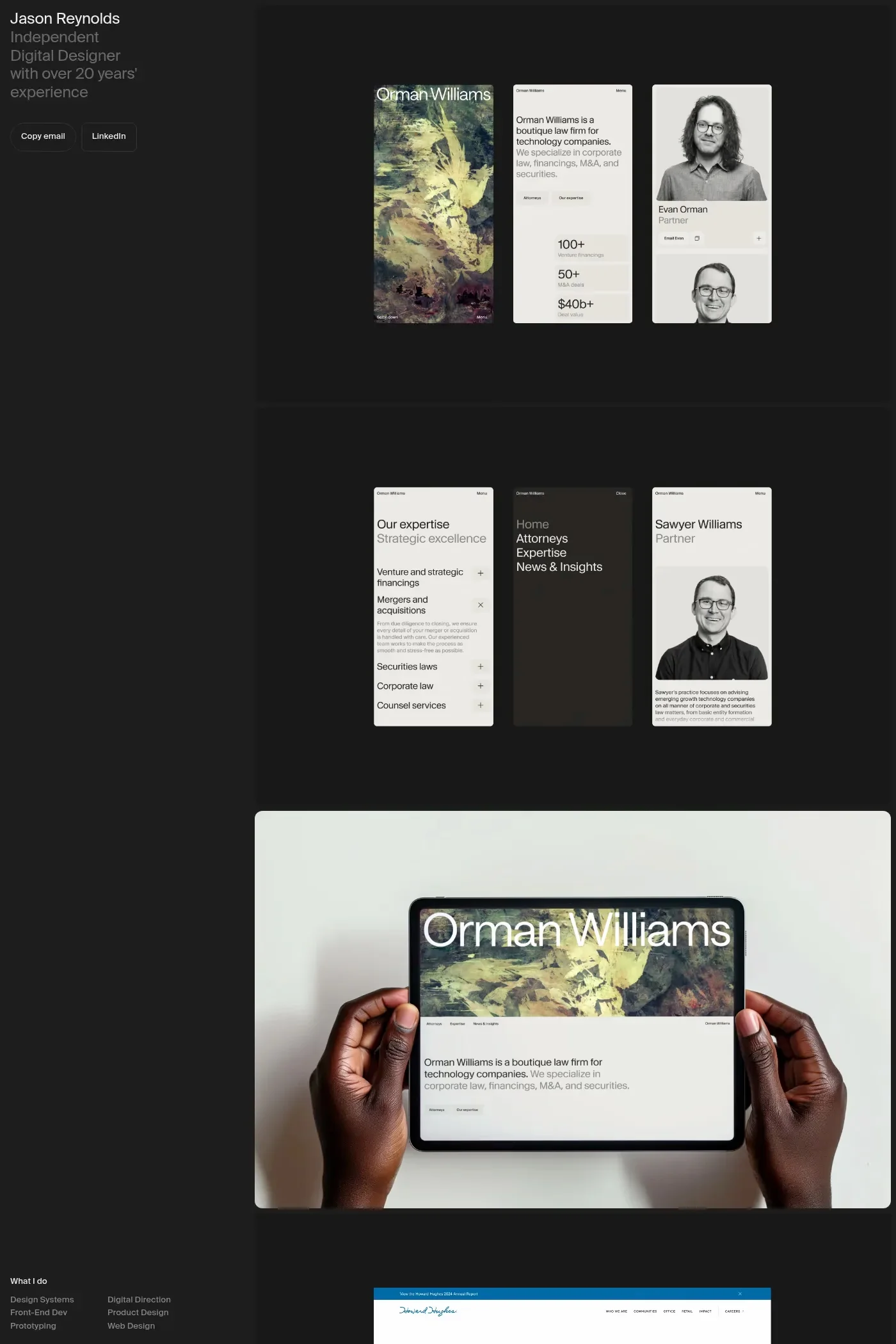 Jason Reynolds — screenshot of a dark, minimal design portfolio site in dark grey and black
