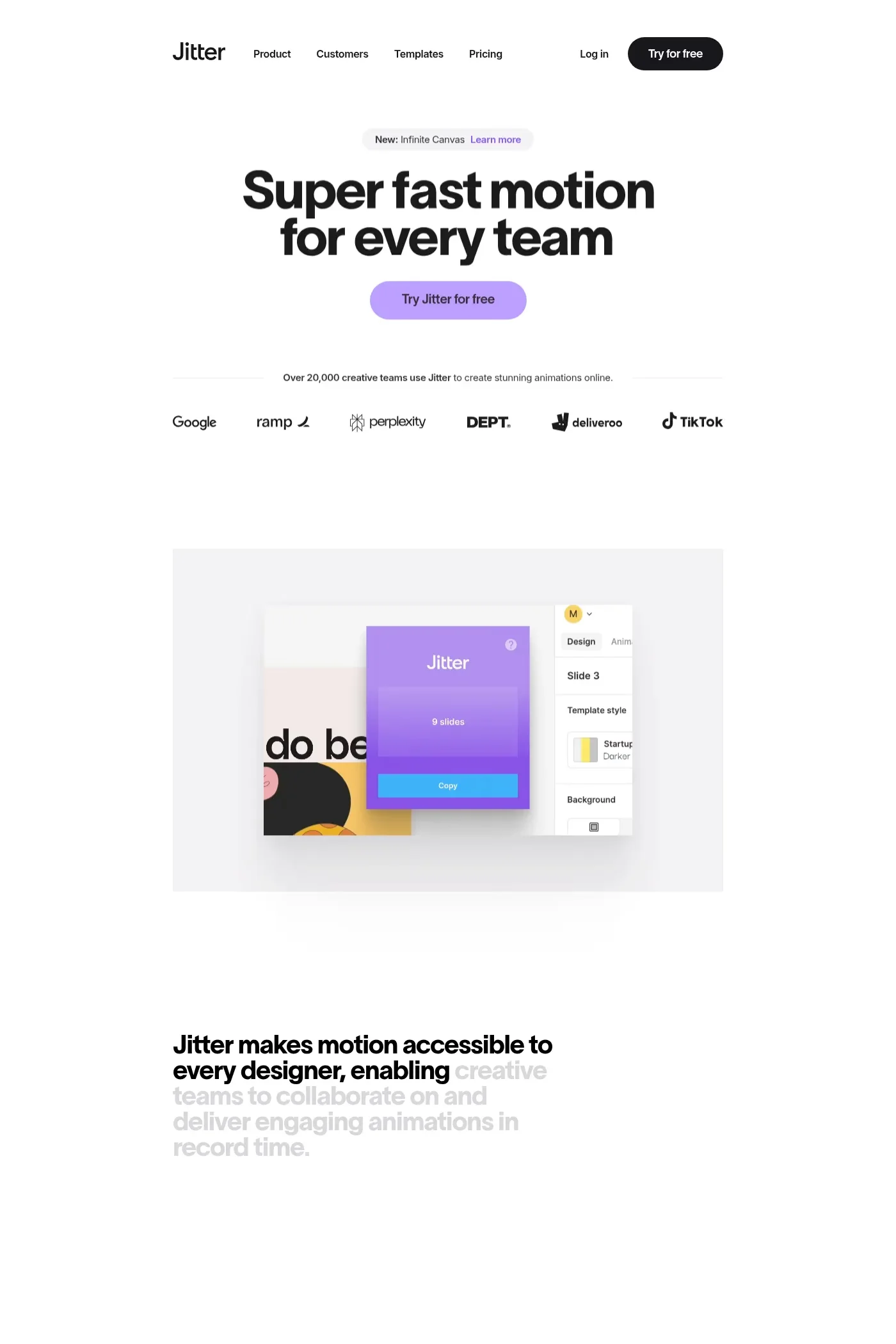 Jitter — screenshot of a hand-drawn, minimal design landing page in white and light grey