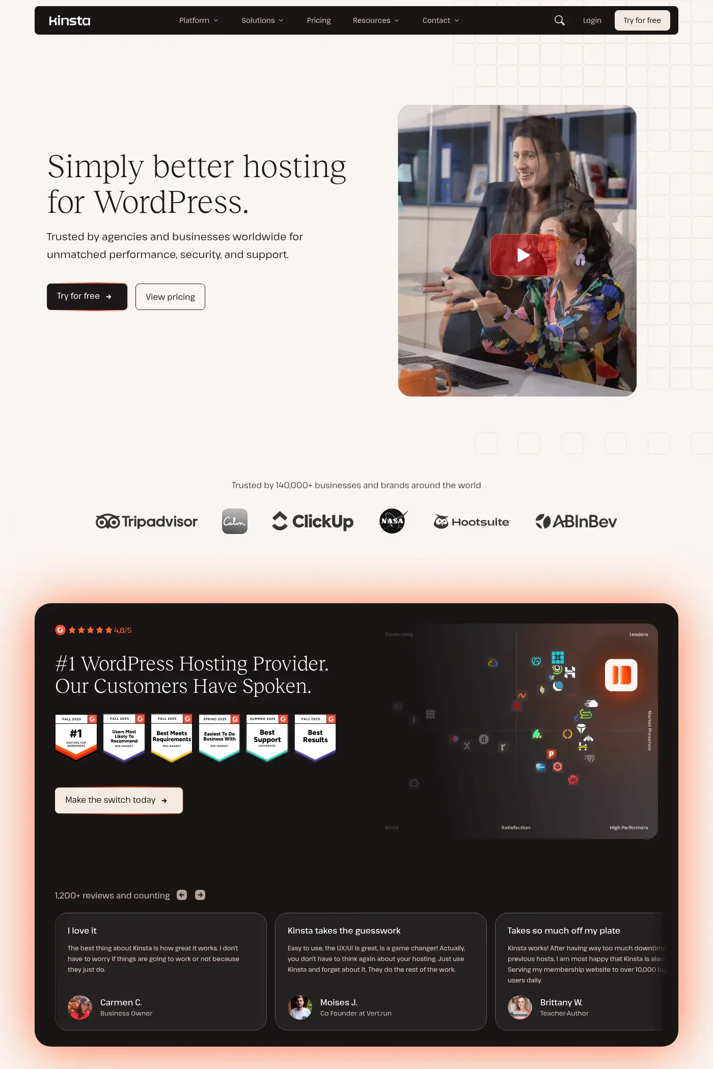 Kinsta — screenshot of a development landing page in red and light red, with patterns and serif type