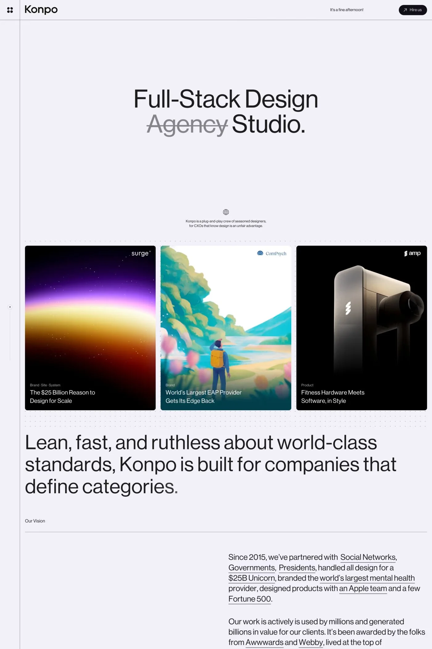 Konpo — screenshot of a light design agency site in light purple and purple