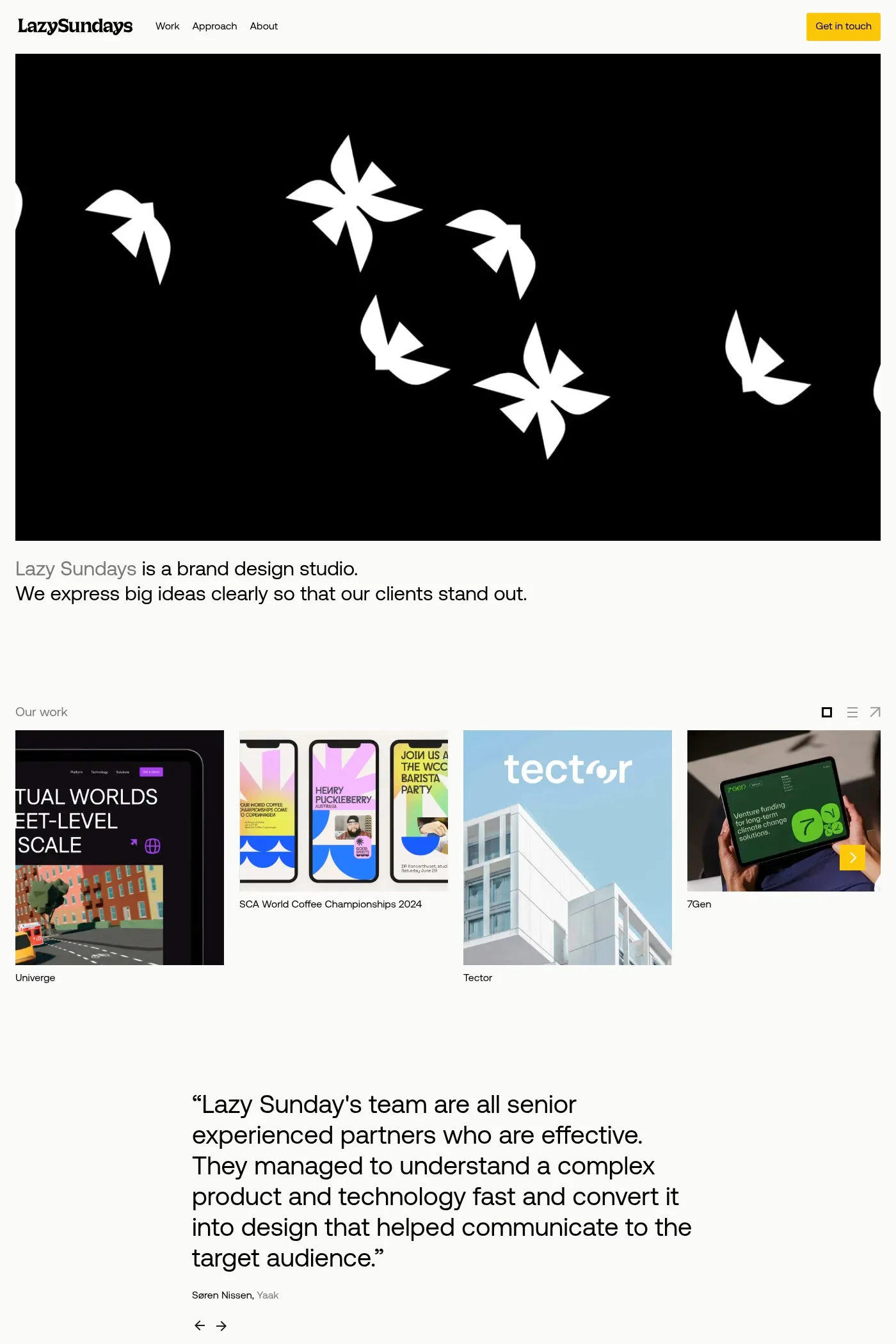 Lazy Sundays — screenshot of a minimal design agency site in white and yellow