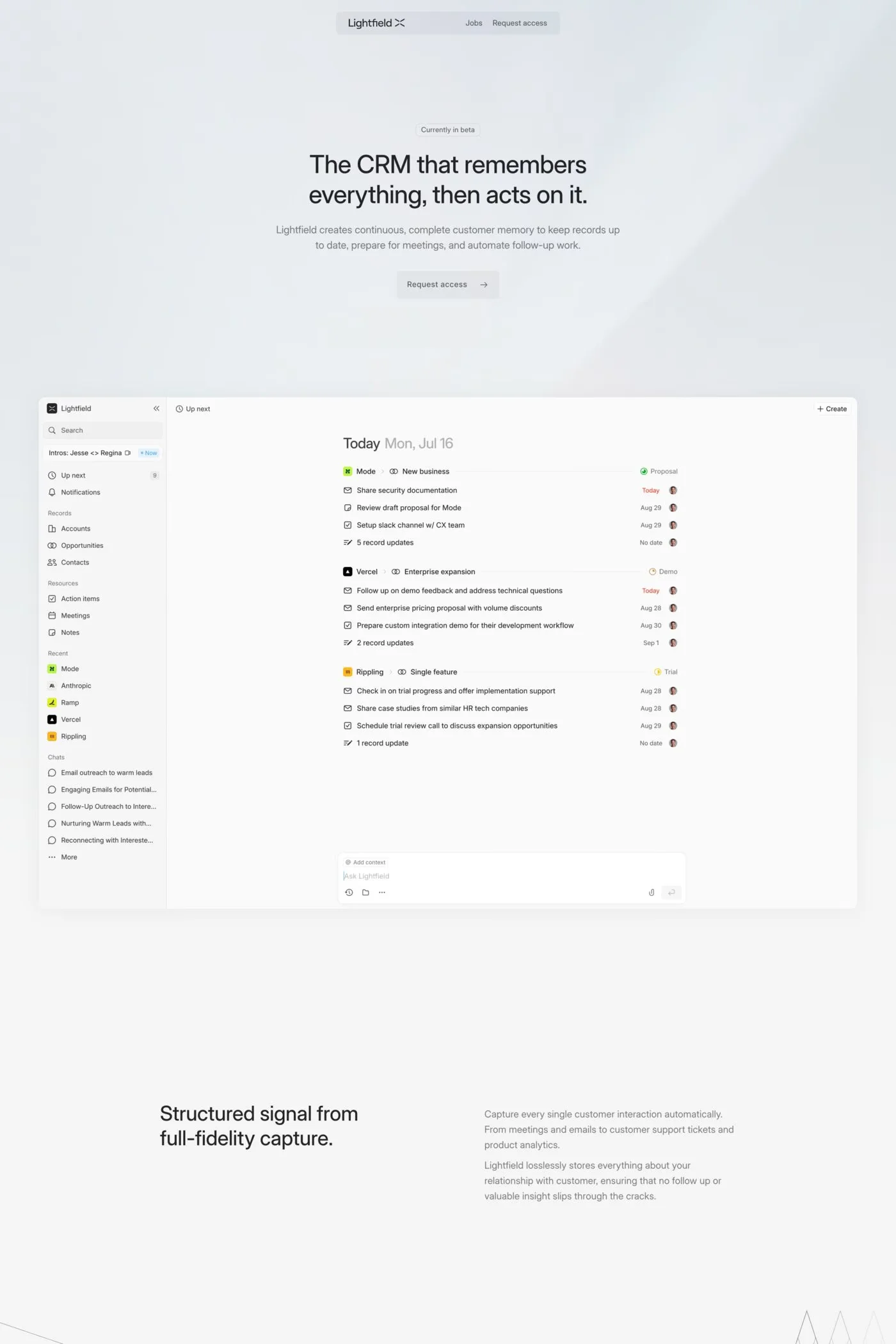 Lightfield — screenshot of a techy, minimal AI waitlist page in grey and light grey