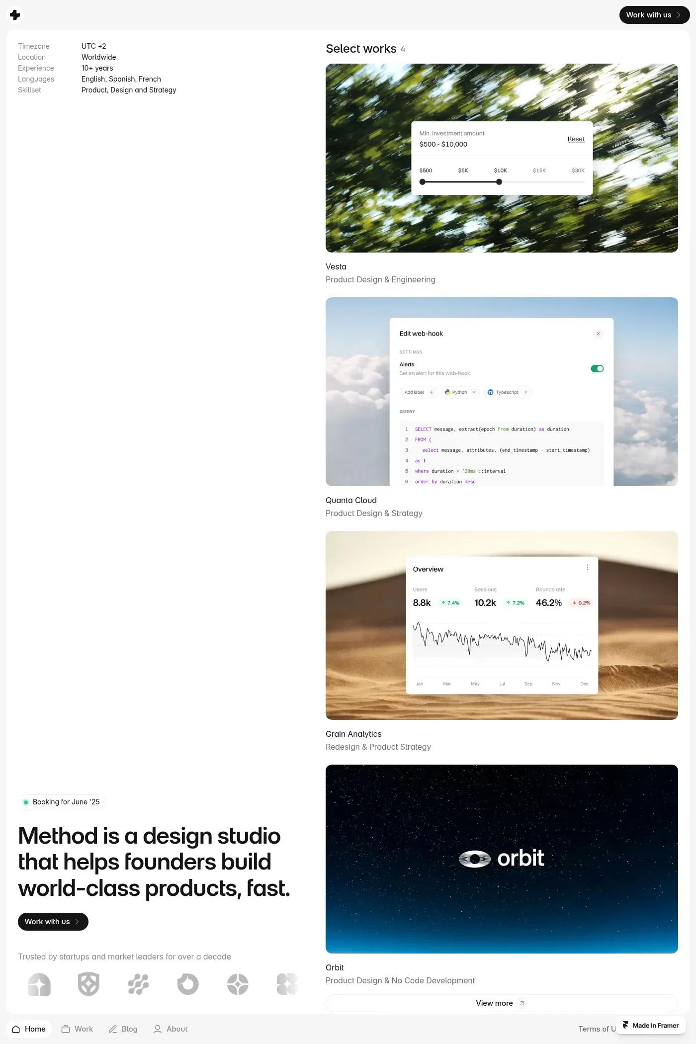 Method — screenshot of a minimal, black-and-white design agency template in black and white