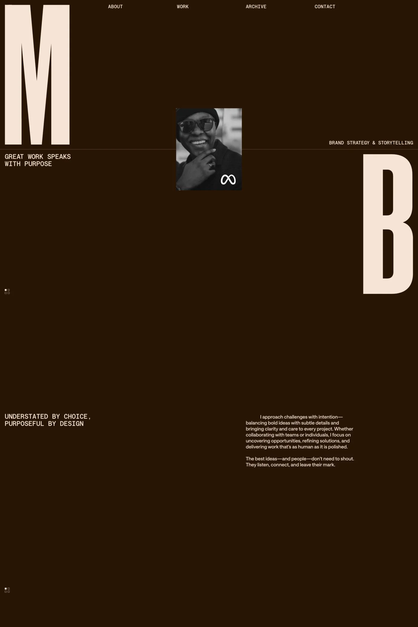 Michael Brown — screenshot of a clean, minimal design portfolio site in dark brown and cream