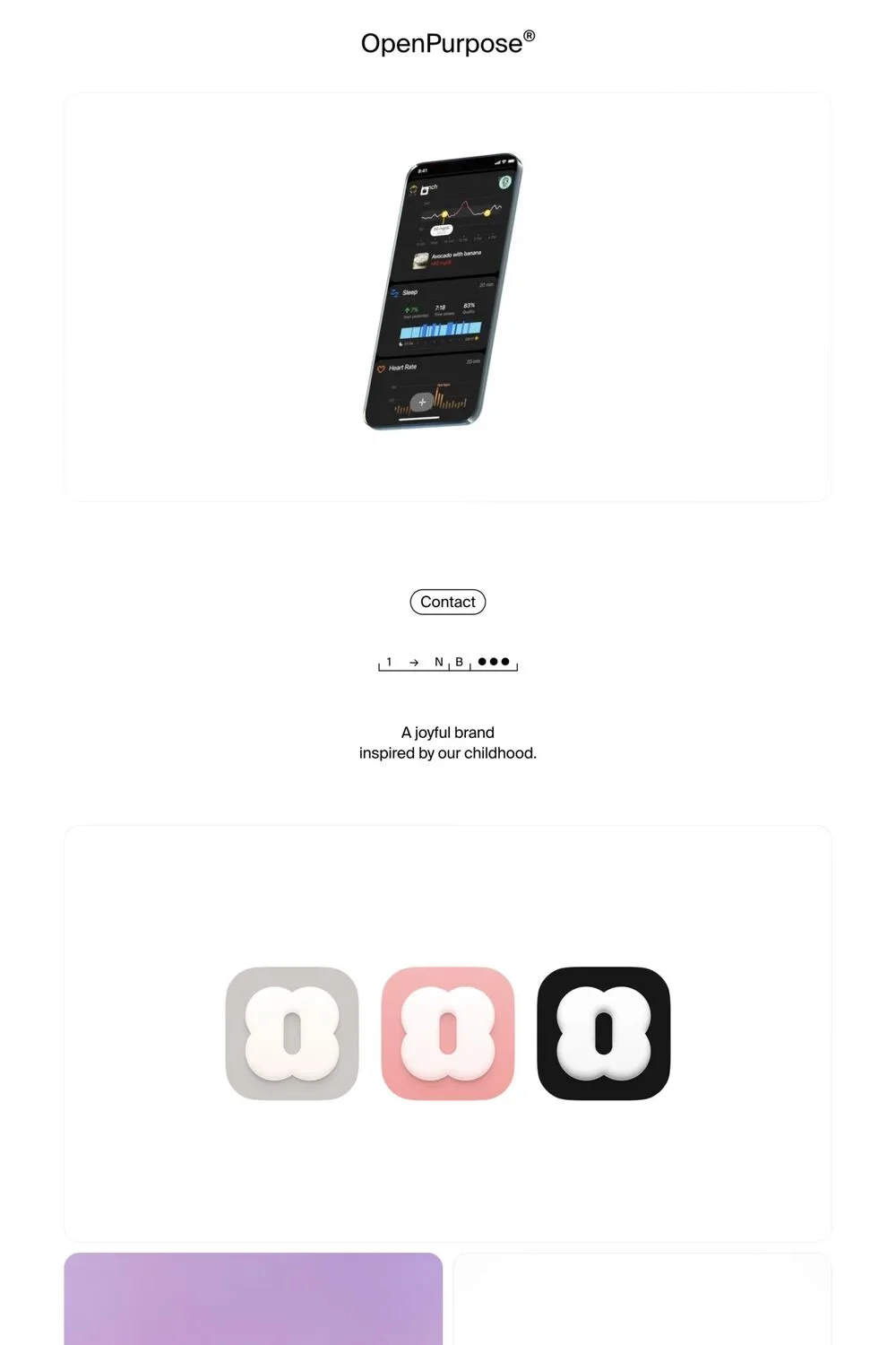 Open Purpose — screenshot of a minimal, light design agency site in white