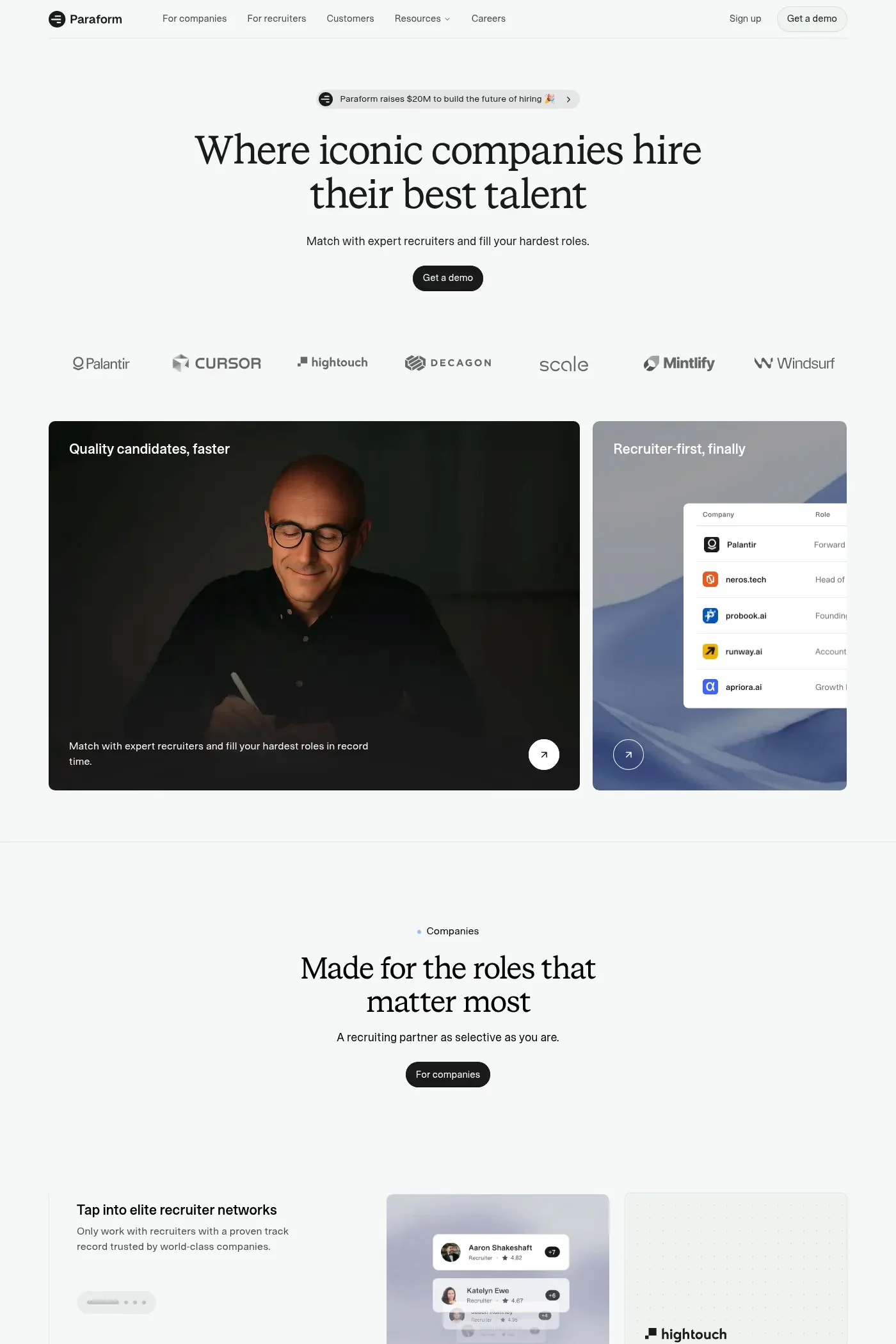 Paraform — screenshot of a minimal human resources landing page in white and black