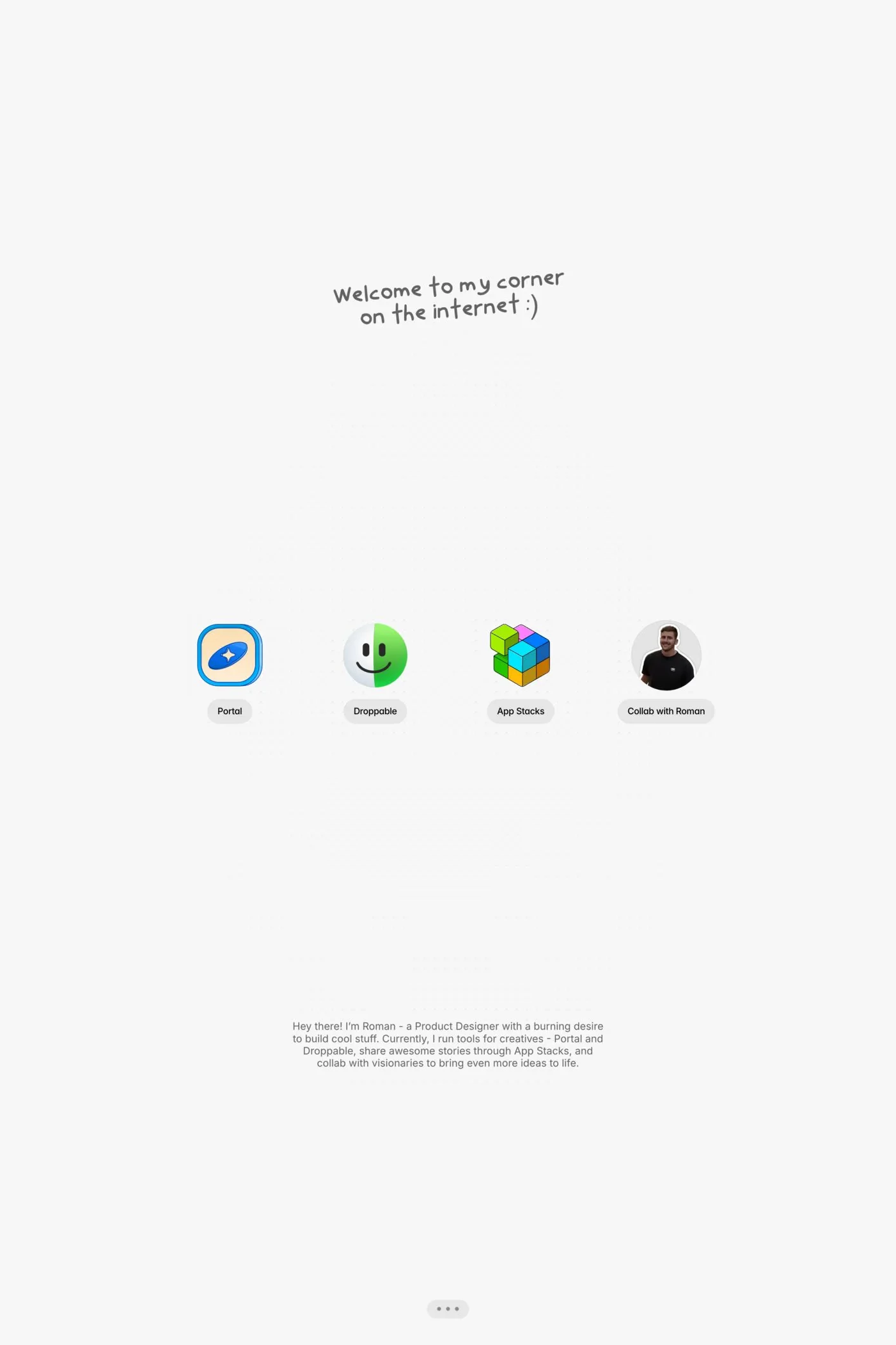 Roman Tesliuk — screenshot of a hand-drawn, minimal design portfolio site in white
