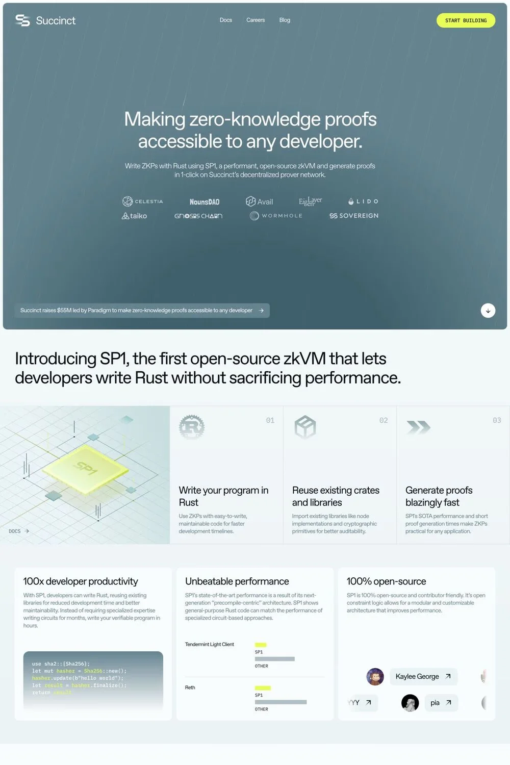 Succinct — screenshot of a techy, isometric development landing page in grey and white