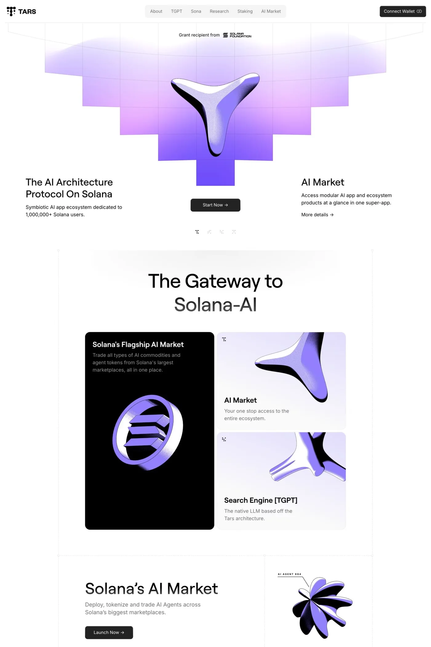 Tars — screenshot of a detailed, noisy Web3 and crypto landing page in white and black