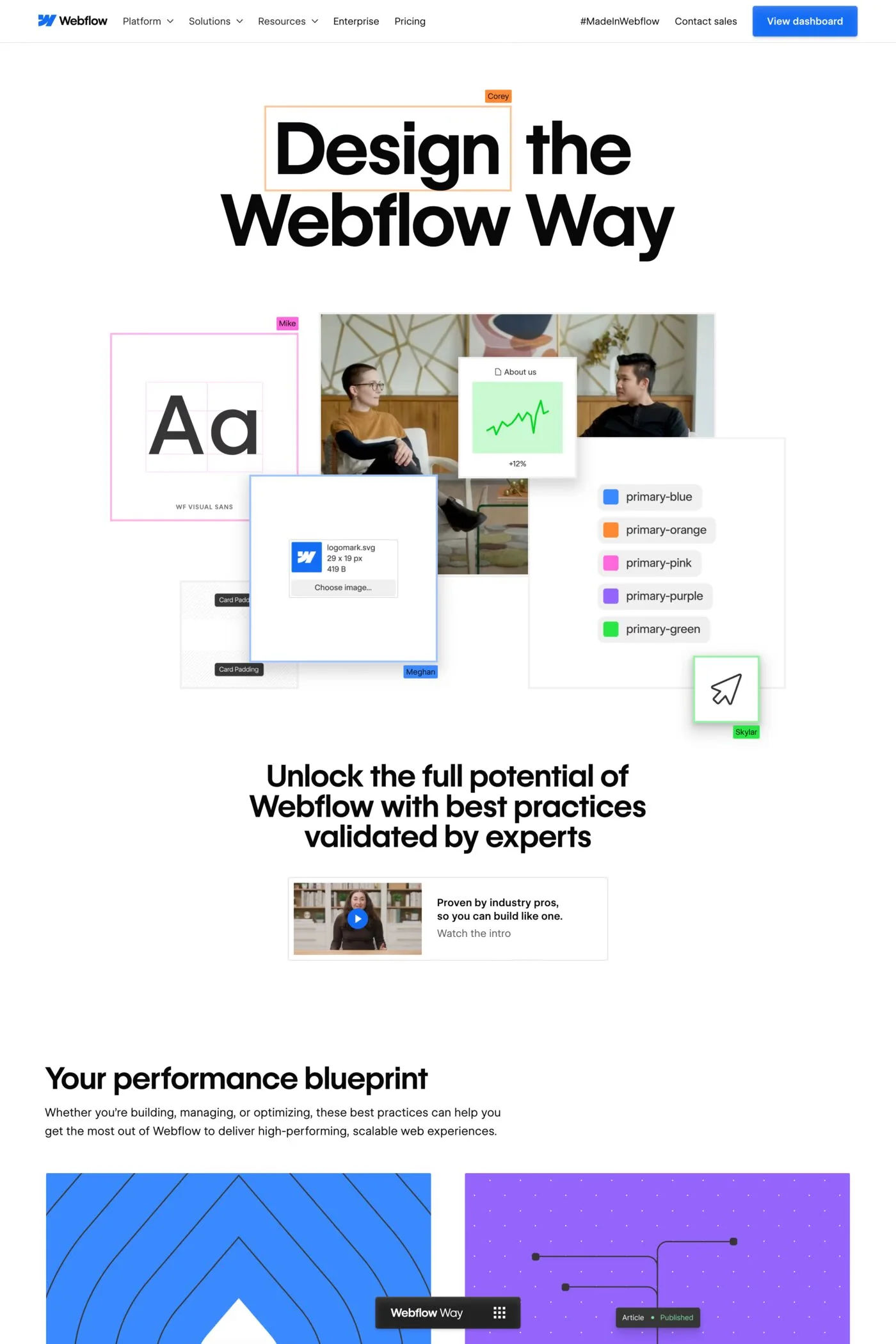 The Webflow Way — screenshot of a colourful design landing page in white and blue