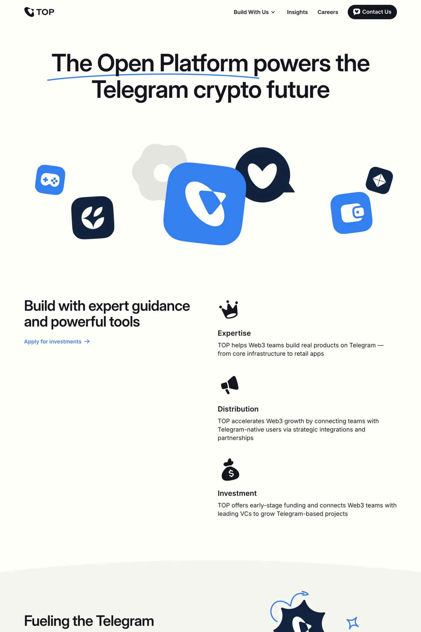 TOP — screenshot of a hand-drawn Web3 and crypto landing page in white and blue