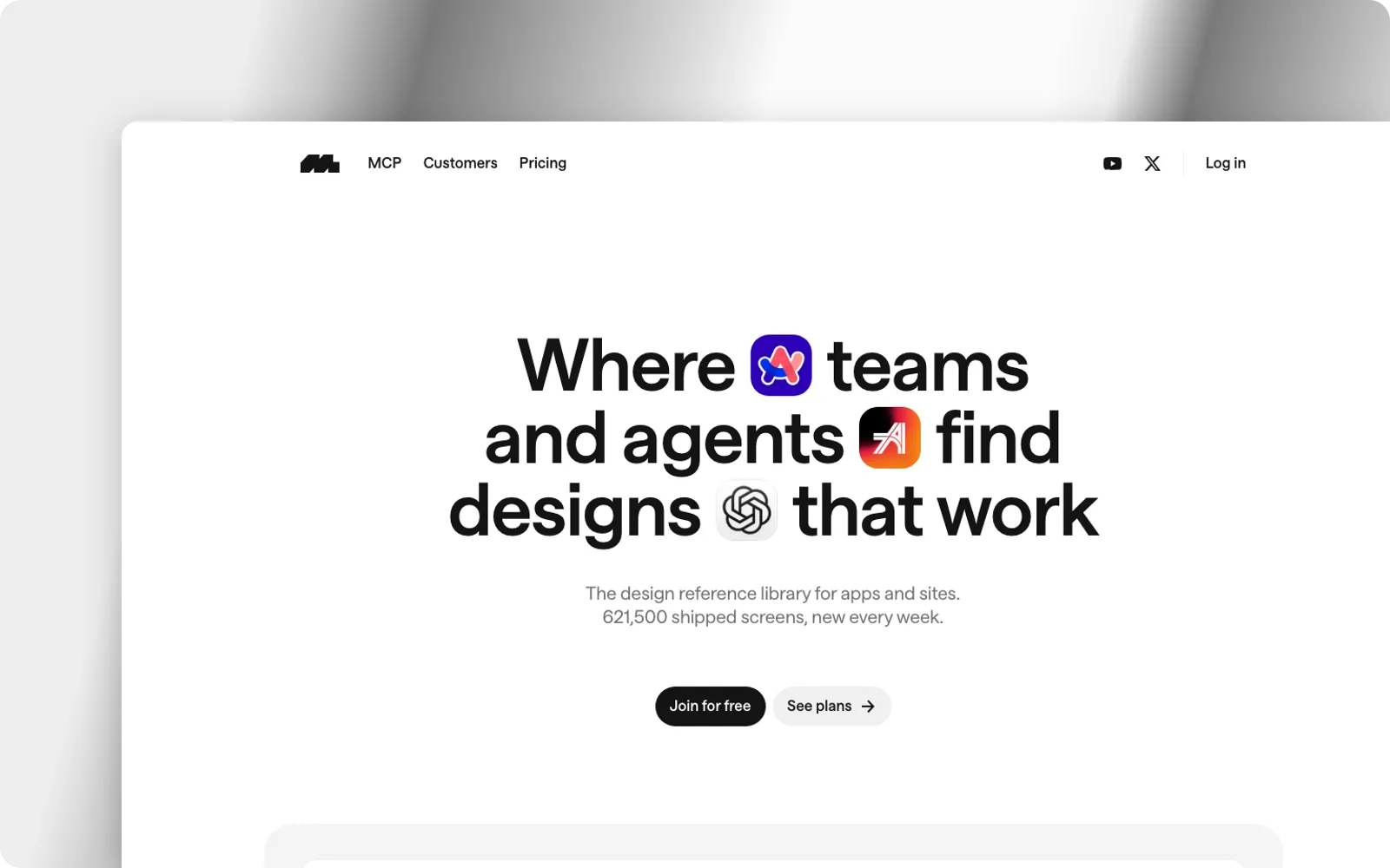 The Mobbin homepage, describing 621,500 app and website screens