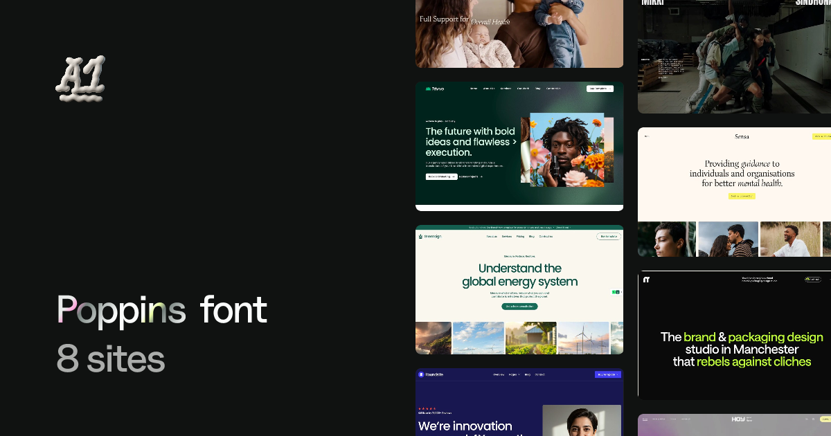 Websites using Poppins font (6 examples) · A1 Gallery